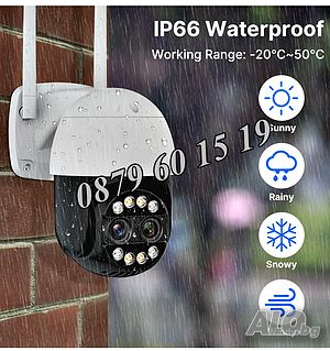 Въртяща IP безжична камера външен монтаж 8MPX с двойна леща