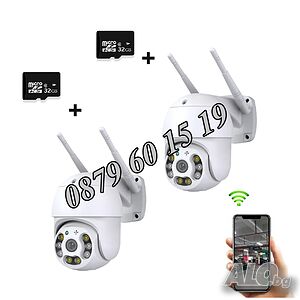 +32GB карта, 2 броя Безжична въртяща куполна WIFI камера 2MP PTZ HD, IP камера 2MP ICSEE