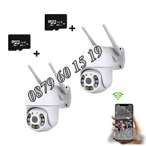 +64GB карта, 2 броя Безжична въртяща куполна WIFI камера 2MP PTZ HD, IP камера 2MP ICSEE