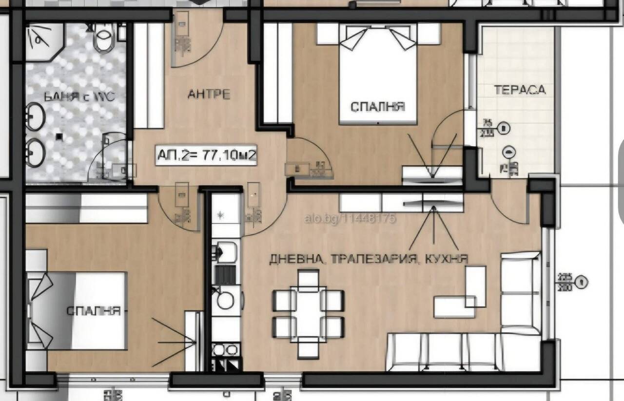 Тристаен апартамент 96 кв.м Тухла 2027 г. 2 етаж Непоследен