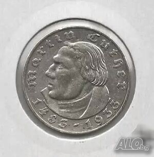 Монета Трети Райх 2 Reichsmark 1933-А, Мартин Лутер