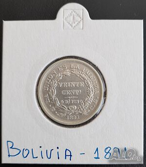 Сребърна монета Боливия 20 Сентавос 1891 г.