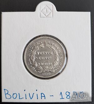 Сребърна монета Боливия 20 Сентавос 1890 г.