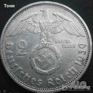 Монета Трети Райх 2 Reichsmark 1937-A, Сребро