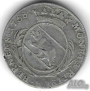 Монета Швейцария 20 Кройцера 1758 г. Кантон Берн