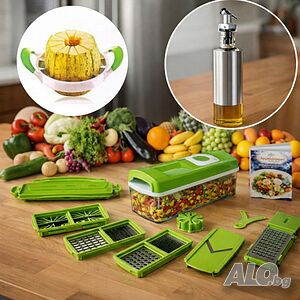 Кухненско Ренде за зеле, моркови с контейнер - Nicer Dicer Plus от 13 части + Подарък Бутилка