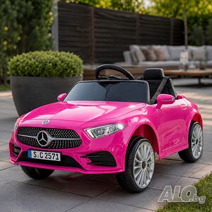 Розова акумулаторна кола Mercedes Benz CLS350 с кожена седалка 12V