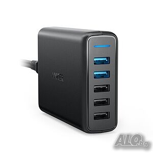 Зарядно устройство Anker PowerPort Speed 5, 63W, 5 Порта Q.C. 3.0 USB, черен