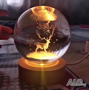 LED Светеща кристална топка/лампа, 3D сензорна - Елен