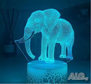 Холограмна 3D LED лампа Слон-дистанционно управление 16 цвята+други режими на управление