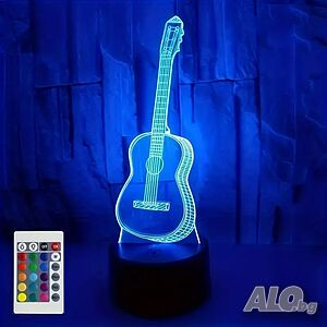 Холограмна 3D LED лампа Китара-дистанционно управление 16 цвята+други режими на управление