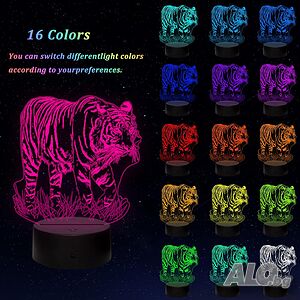 Холограмна 3D LED лампа Тигър-дистанционно управление 16 цвята+други режими на управление