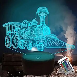 Холограмна 3D LED лампа Локомотив-дистанционно управление 16 цвята+други режими на управление