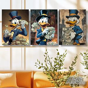 Комплект 3бр. Картина на платно с дървена рамка Disney Скрудж Макдък в стил „поп-арт“ - 30x40 см.