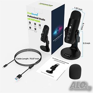 ZealSound USB кондензаторен микрофон Plug& Play геймърски микрофон за PS 4 и 5. Изход за слушалки