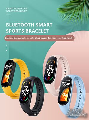 Смарт Фитнес гривна М7, bluetooth, кръвно налягане, смс, пулсомер и кислородомер в кръвта
