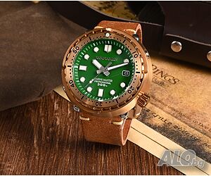 San Martin Tuna Автоматичен механичен бронзов часовник сапфир, 30 бара-300 м водоустойчив
