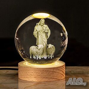 LED Светеща кристална топка/лампа, 3D сензорна - Христос