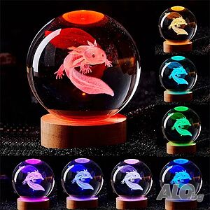 LED Светеща кристална топка/лампа, 3D сензорна - Аксолотъл
