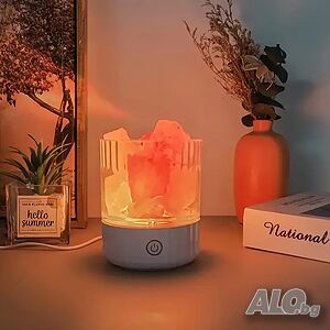 USB RGB настолна лампа с Хималайска Пушена Каменна Сол на Кристали