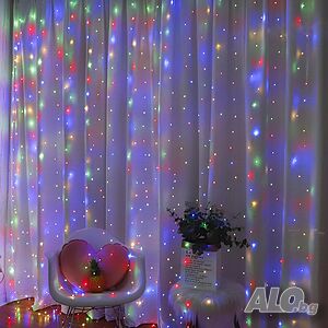 Коледни 🎄 300 LEDлампички, 3 метра на 3 метра, Коледна Завеса с Дистанционно