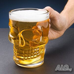 🏷️ Намаление + Оферта!! 🍺 Уникална Стъклена Халба във Форма на Череп 💀