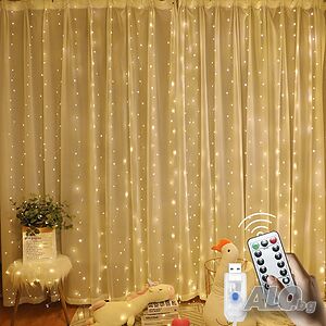 🏷️ НАМАЛЕНИЕ!! ✨ Коледна Завеса с 300 LED Лампи - Празнично Настроение за Всеки Дом ✨