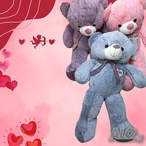 🏷️ НА ПРОМОЦИЯ!! 🏷️ Подаръчно Плюшено Мече LOVE, Лилаво, Розово, Синьо 80см