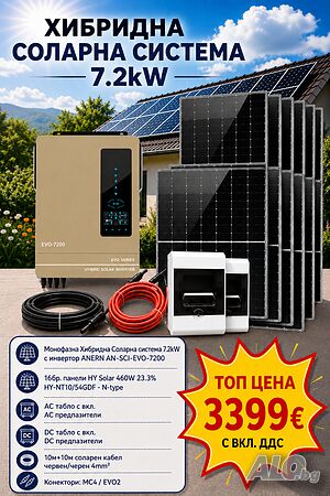 Хибридна Соларна Система 7.2kW, ANERN AN-SCI-EVO-7200 и 16бр. Фотоволтаични панели HYSolar