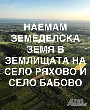 Наемам земеделска земя в землищата на Ряхово и Бабово