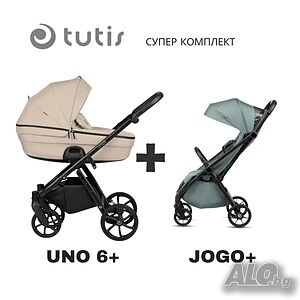 Tutis UNO 6+ бебешка количка 2в1 180 Beige + JOGO+ mint