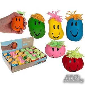 5647 Антистрес играчка за стискане и мачкане Балон лице с косичка