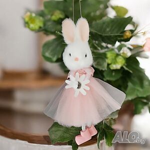 5698 Висяща великденска украса Зайче с цвете, 17 см
