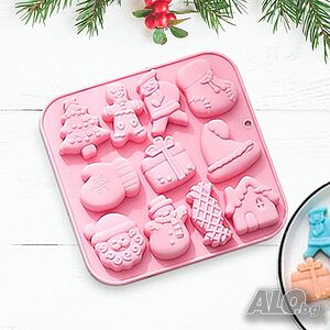 6109 Коледна силиконова форма за сладки шоколад и фондан, 11 коледни фигурки