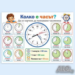 6746 Ламинирано образователно табло Колко е часът, А4