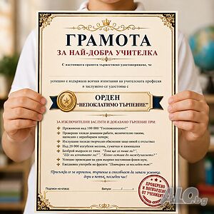 6756 Грамота за най-добра учителка - Забавен и оригинален подарък от класа, А4