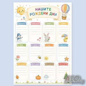 Табло Нашите рождени дни, А4 формат