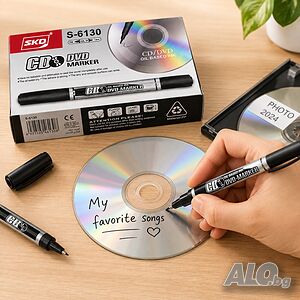 6959 Перманентен маркер за CD/DVD с двустранен връх, черен - SKD S-6130
