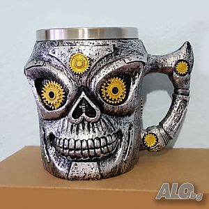 759 Метална 3D чаша череп робот сувенирна халба подарък за мъж 400ml