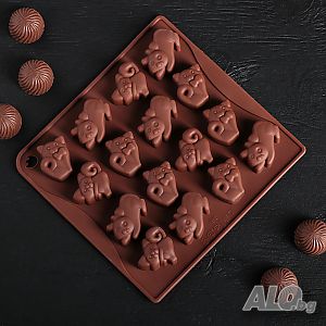 1306 Силиконова форма за шоколадови бонбони и лед Котета