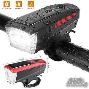 3769 Мощен фар соларен Led фенер за велосипед със звук