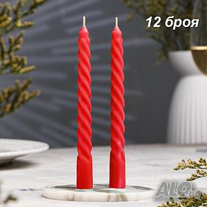 3931 Комплект червени коледни свещи, 12 броя