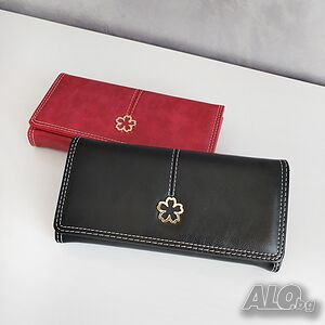 4815 Дамско кожено портмоне с декорация цвете
