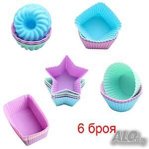 5518 Силиконови форми за мъфини различни модели, 6 броя