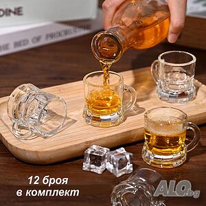 5584 Комплект стъклени мини чашки Халбички, 12 броя, 20 ml