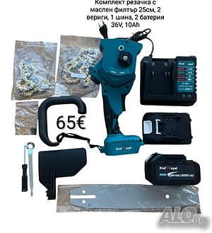 Резачка с маслен филтър 25 см, 2 вериги, 1 шина, 2 батерии 36V, 10Ah