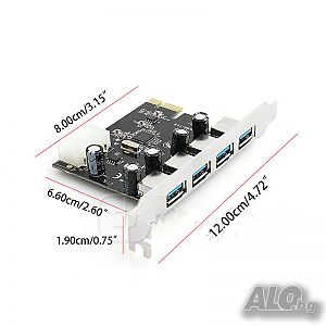 Нов 4-портов PCI-E към USB 3.0 HUB PCI Express адаптер 5 Gbps разклонител