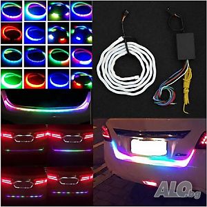 Многоцветна RGB Стоп LED светеща сигнална лента за багажник на кола, светодиодна цветомузика