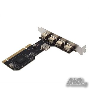 5 портов Usb 2.0 Usb2 Pci Card Controller Adaptor, Usb хъб, разклонител за компютър нов