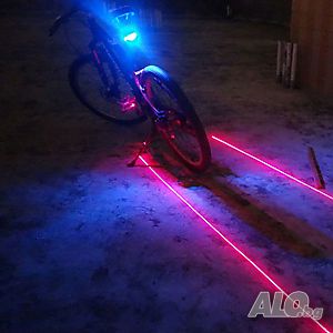 2 Лазерен +5 LED заден стоп за колело велосипед Предупреждение с Мигаща светлина на лампата